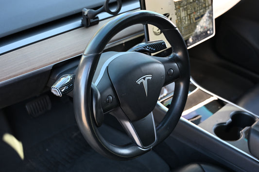 Tesla Model 3 Model Y Shifter Cover Gloss Black Carbon Fiber Print