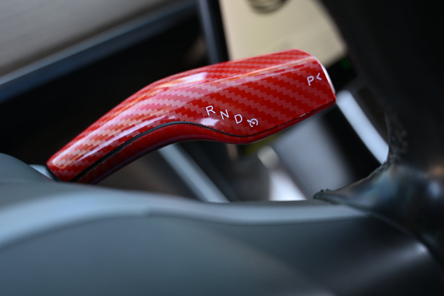 Tesla Model 3 Model Y Shifter Cover Gloss Red Carbon Fiber Print