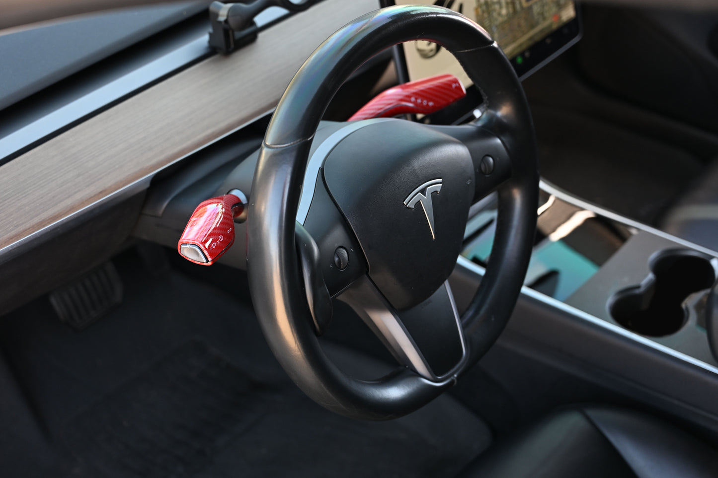 Tesla Model 3 Model Y Shifter Cover Gloss Red Carbon Fiber Print