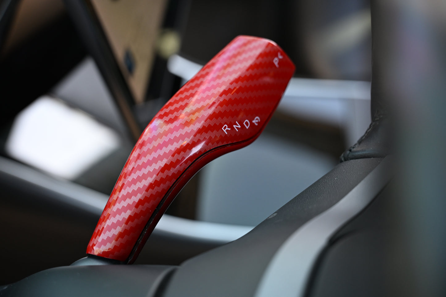 Tesla Model 3 Model Y Shifter Cover Gloss Red Carbon Fiber Print